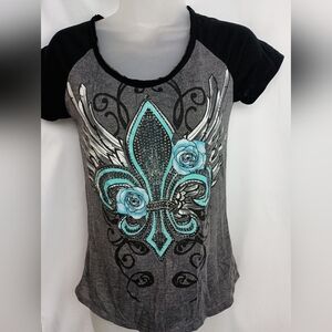 2/$30 Ransom Blue Graphic Raglan Tee (#800)